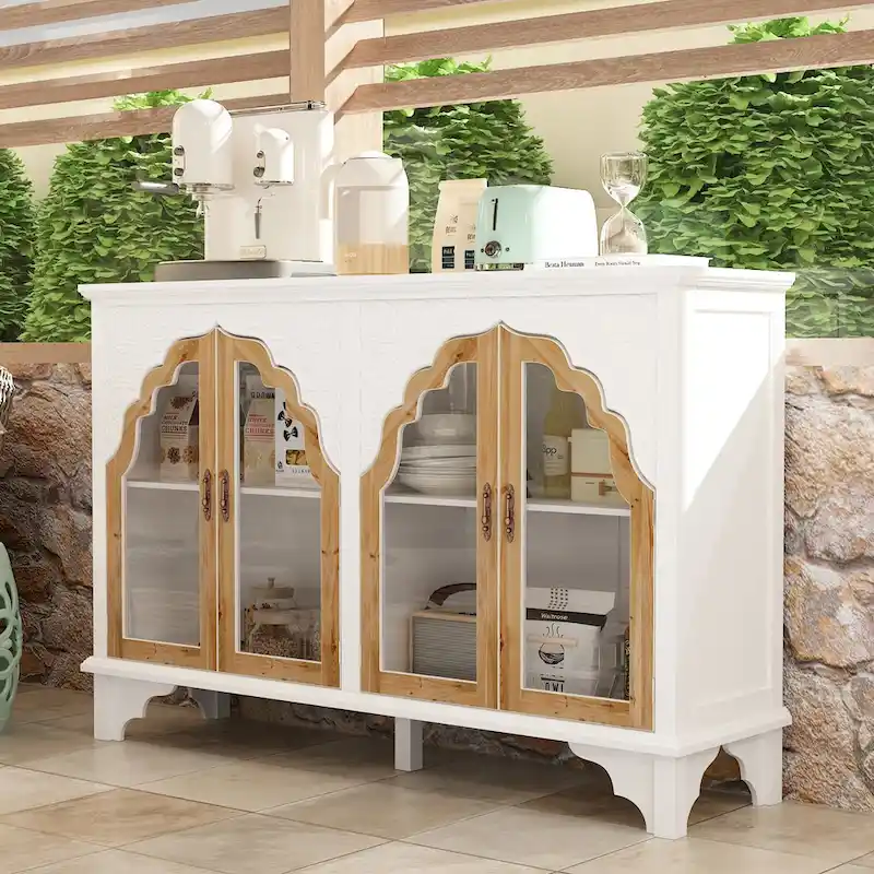 Wooden Carved Bathroom Cabinet Accent Cabinet Sideboard Acrylic Glass