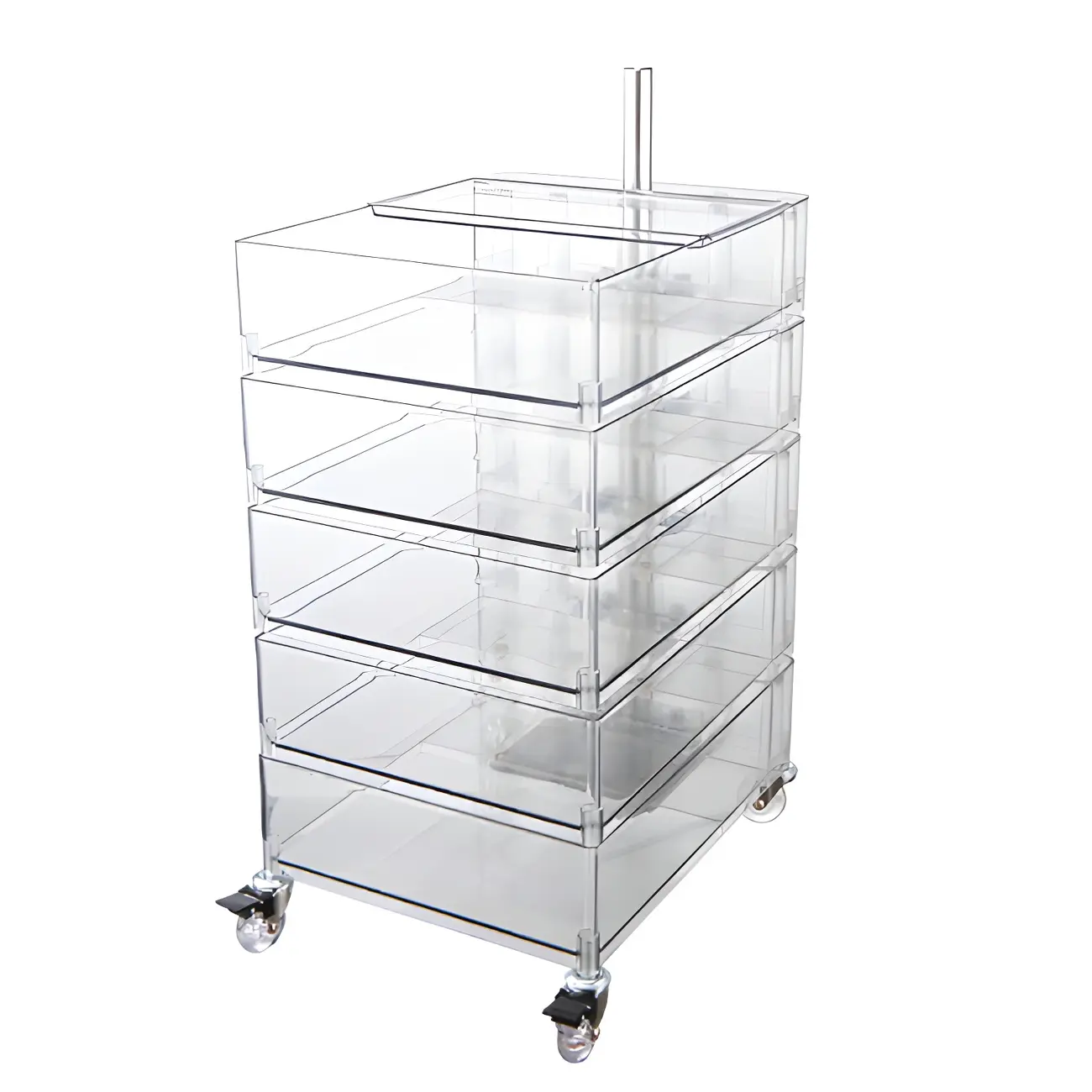 Vibrant Yellow Transparent Nightstand with Drawers and Wheels