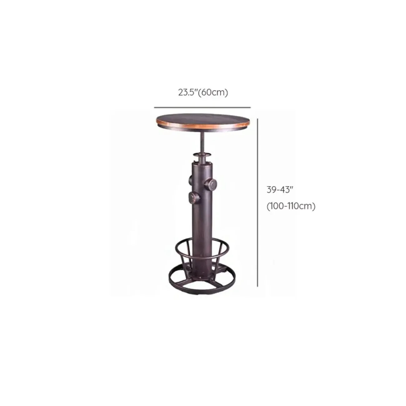 Adjustable Height Industrial Wood Metal Round Bar Table