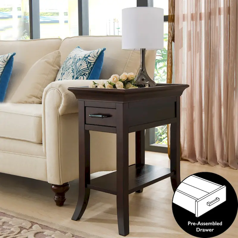 Smoke Grey / Chocolate Cherry 1-Drawer Rectangle End Table with Shelf, Single