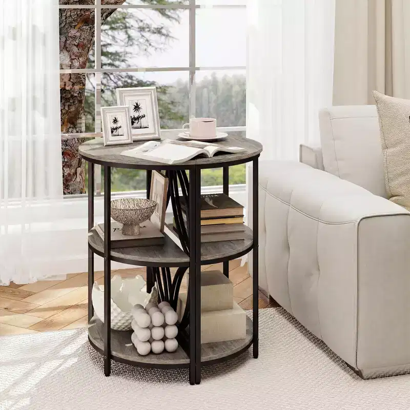 Costway 3-Tier Half Round End Table w/Study Metal Frame Storage Shelves for Living Room