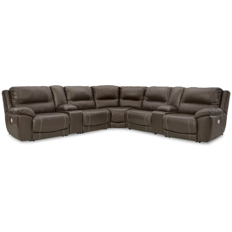 Brown Symmetrical Power Reclining Sectional, 7-Seat