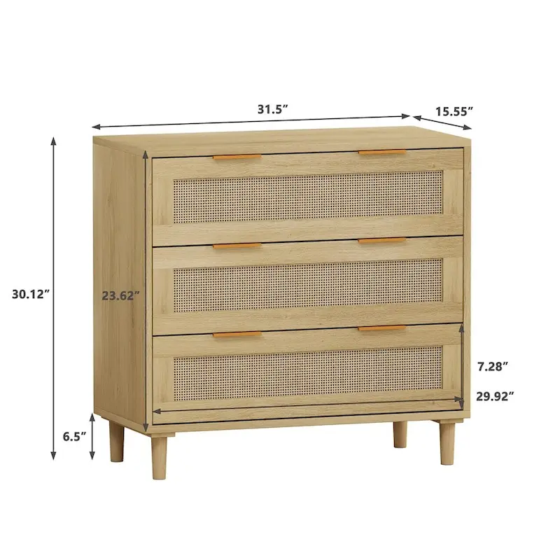 3-Drawers Rattan Storage Cabinet Rattan Drawer Dressers