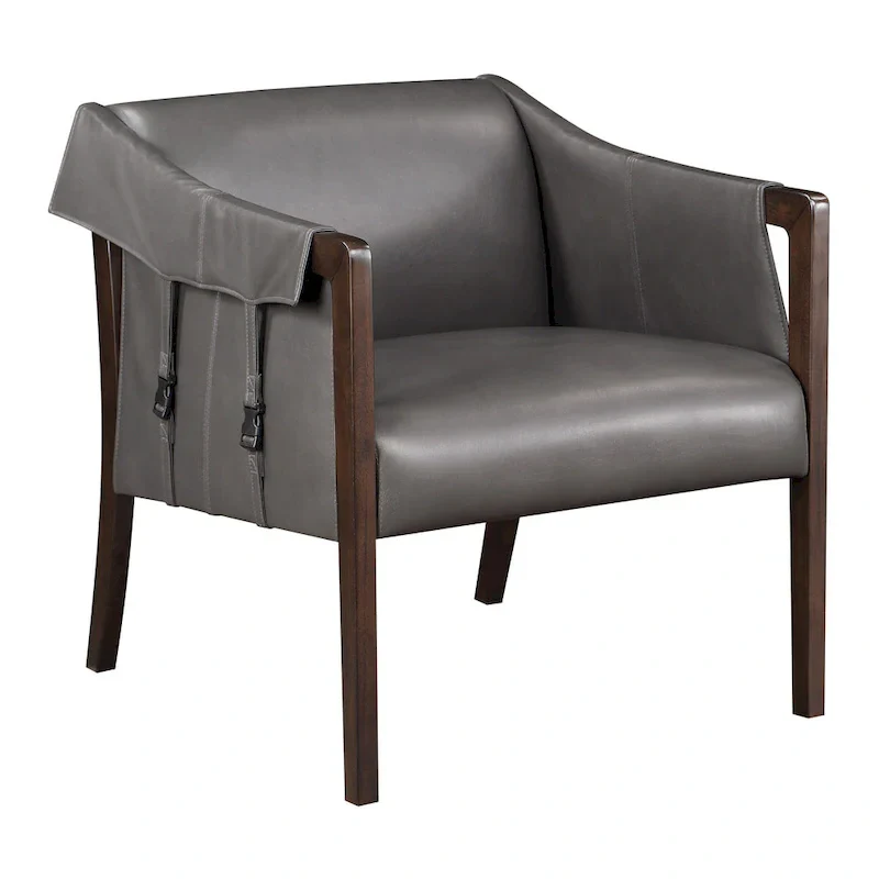 Brown Faux Leather Sling Accent Chair with Buckle Design