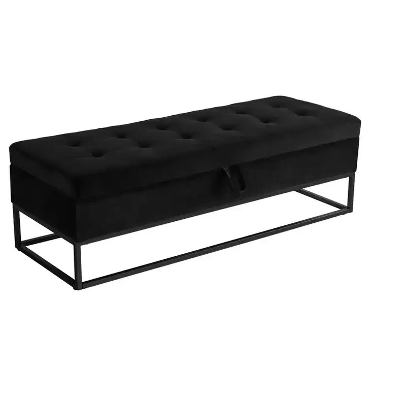 TUYOHW Metal Base with Storage Velvet Bench, Bed Bench for Living Room, Black