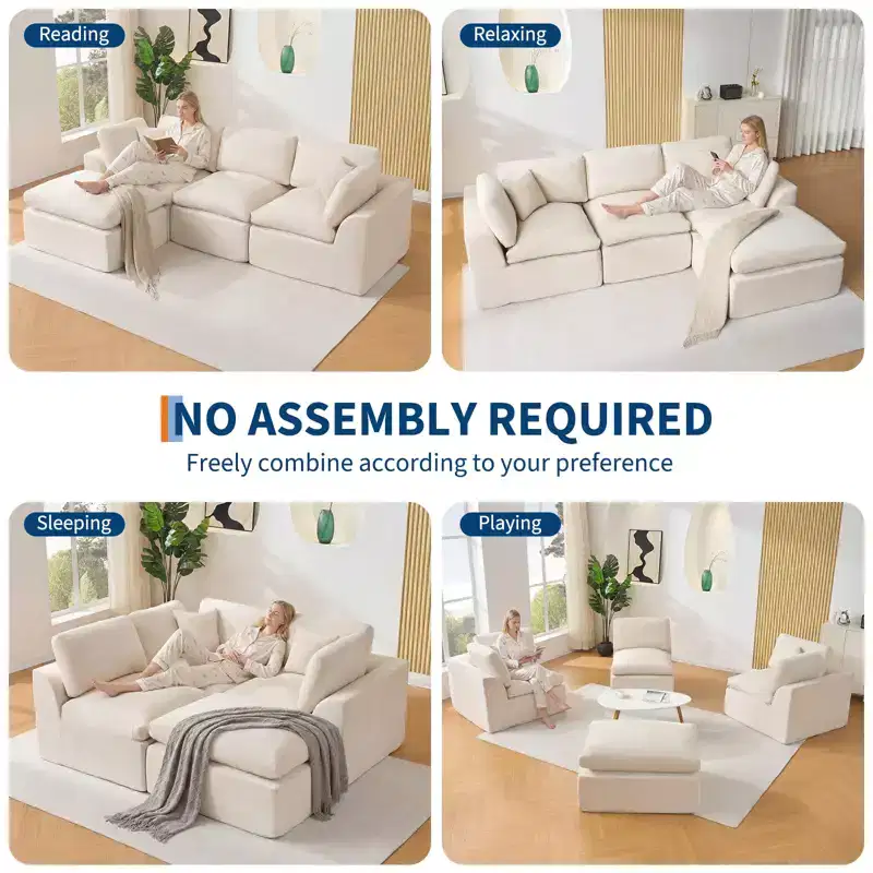 110 Modular Sectional Sofa with Deep Seat, No Assembly Required Sponge Couch for Living Room & Bedroom
