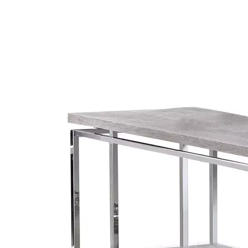 Royal Hampton Sofa Table with Rectangular Tabletop and Open Bottom Shelf,Silver and Brown