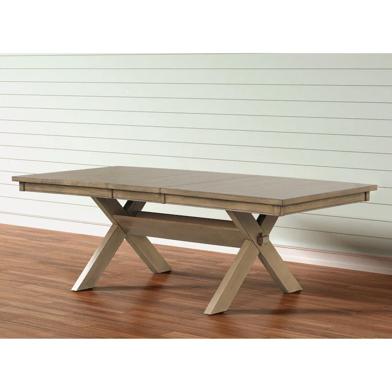 Roundhill Furniture Raven Wood Trestle Extendable Dining Table with Leaf, Glazed Pine Brown