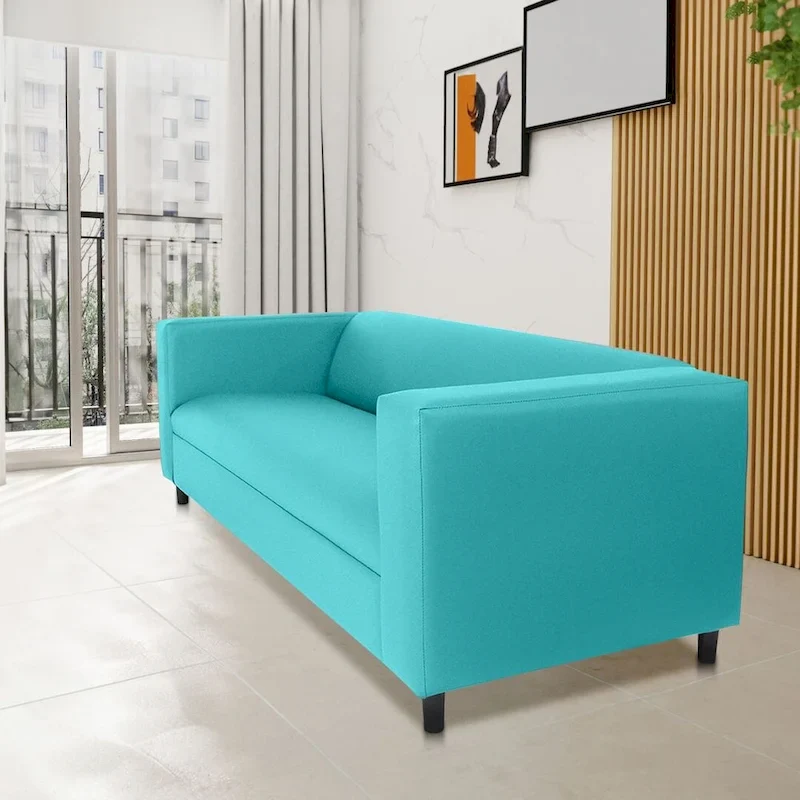 Mid-Century Modern 3-Seater Sofa, Faux Leather with Solid Wood Frame