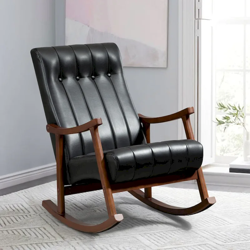 Upholstered Rocking Chair ModernHighBackArmchair