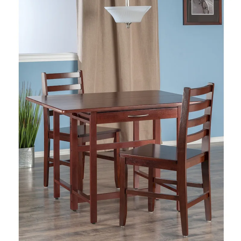 3-Pc Drop Leaf Table with Ladder-back Chairs, Walnut