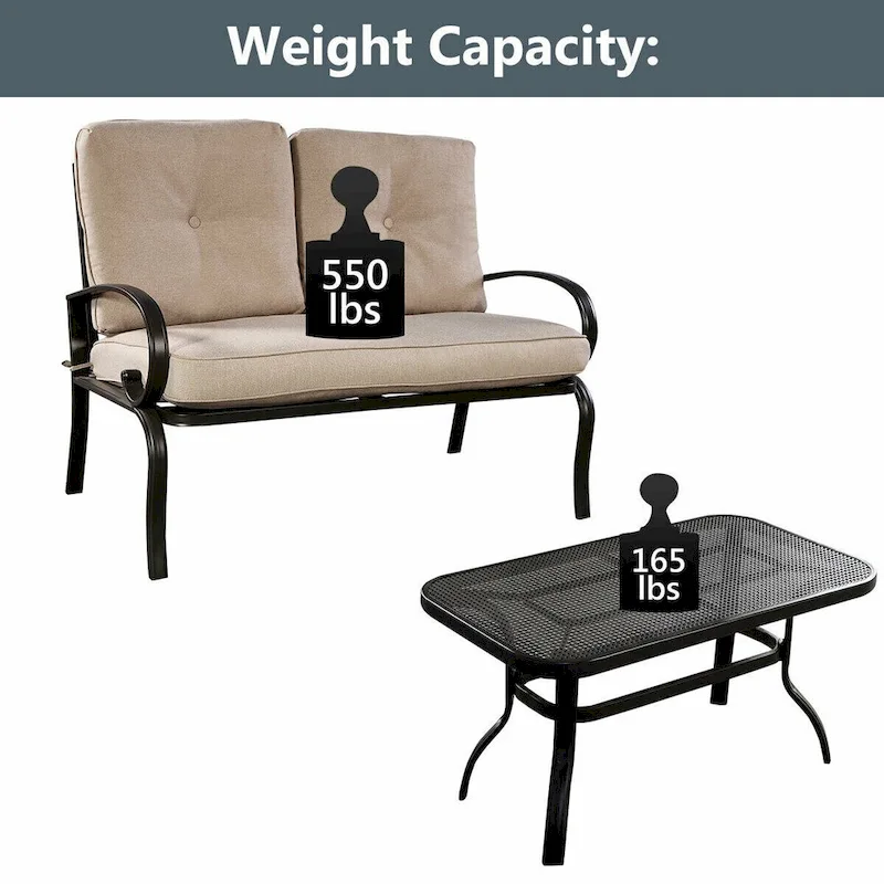 Costway 2 Pcs Patio LoveSeat Coffee Table Set Furniture Bench With - See Details