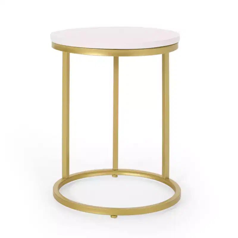 Ingersol Modern Glam C Shaped End Table White/Gold - Christopher Knight Home: Iron Frame, Wood Composite Top, Circular Sofa Side Table