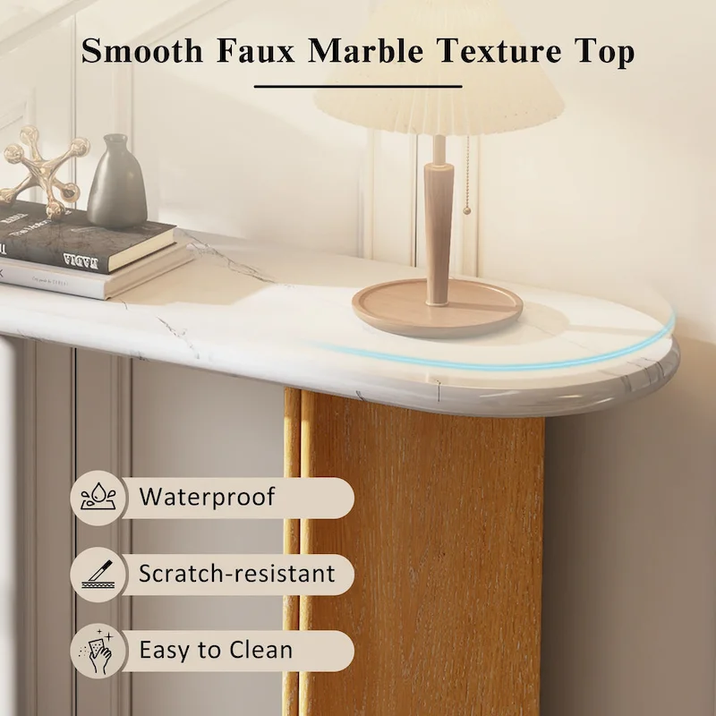 53.9  Console Table with Faux Marble Top & Wood Base