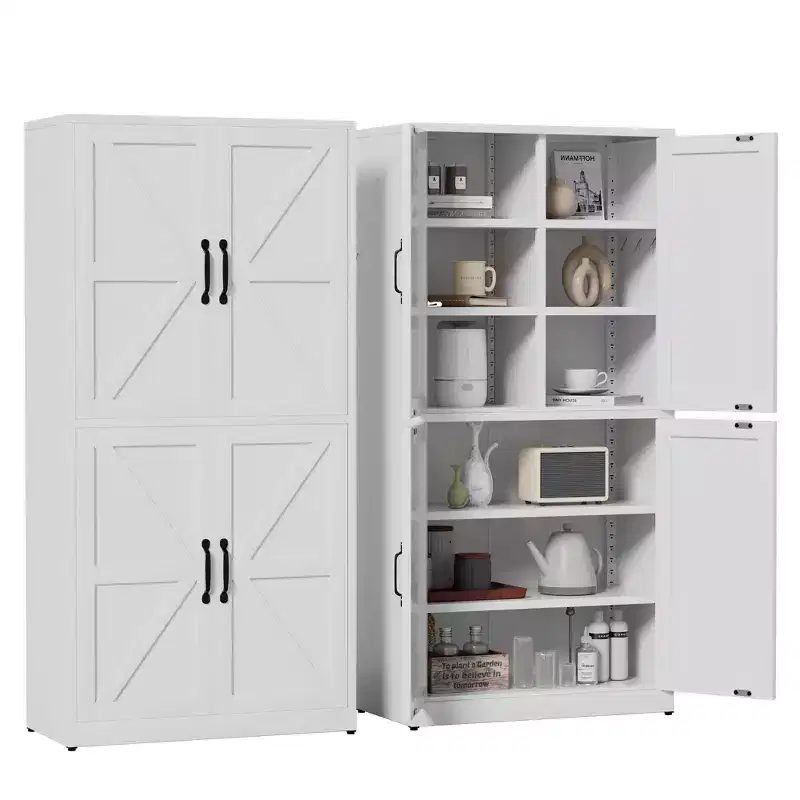 VIYET 64H Heavy-Duty White Steel Pantry Cabinet,55LBS/Shelf Adjustable Shelves+Magnetic Door,for Kitchen/Bathroom/Living Room