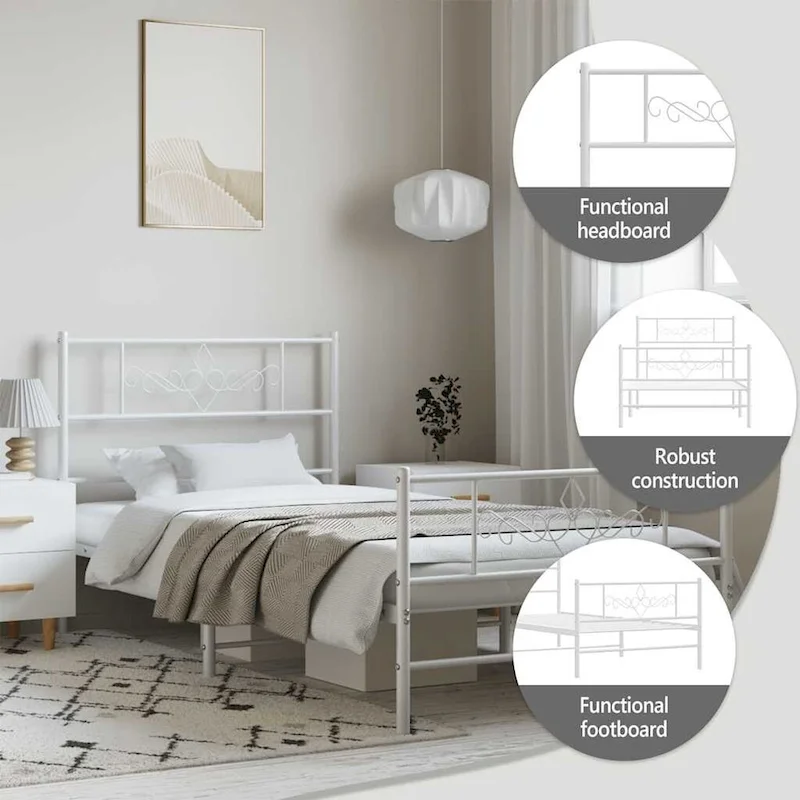 vidaXL 12 Inches White Twin XL Metal Bed Frame No Mattress - 81.5  x 41.3  x 35.4