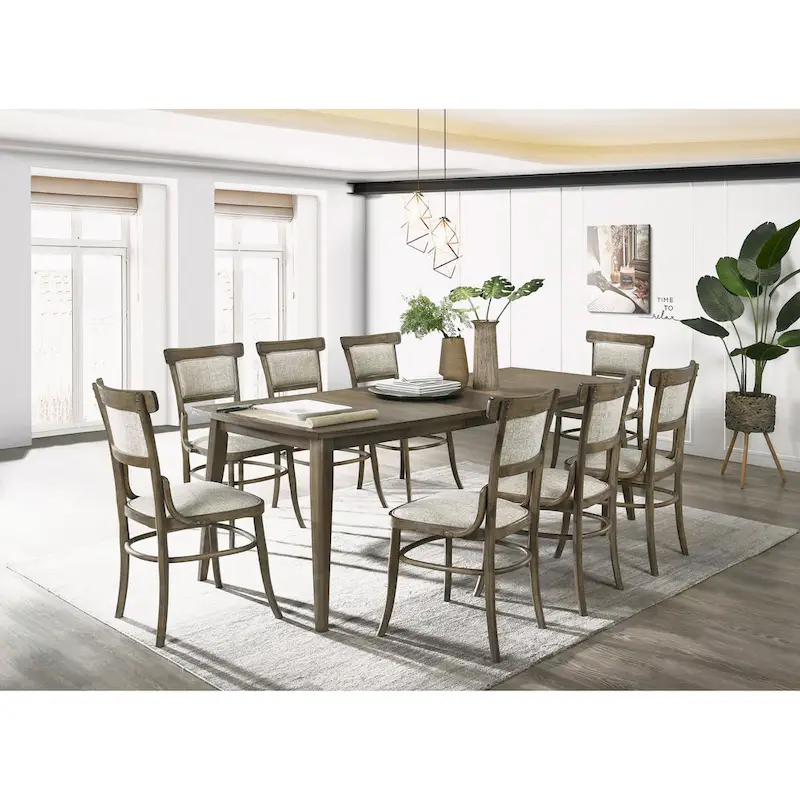 9 Piece Dining Table Set with 8 Fabric Dining Chairs
