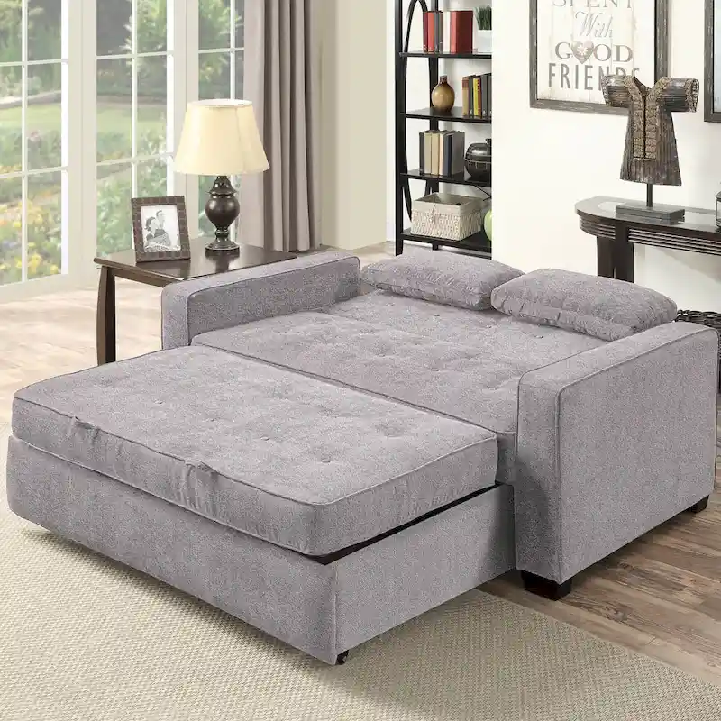 Grey Convertible Loveseat – Queen Sleeper, Seats 2 / Sleeps 2 People