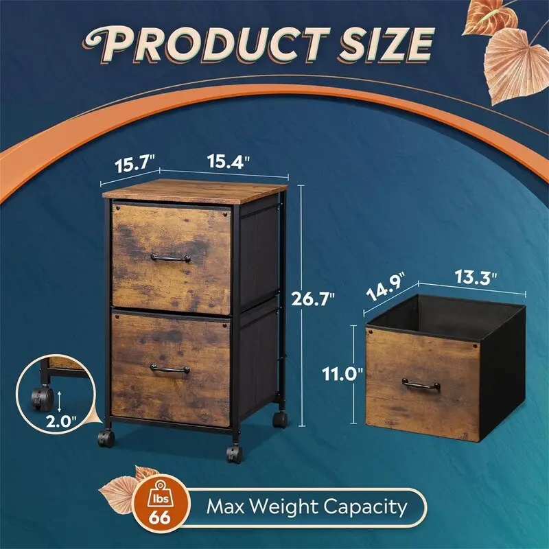 2 Drawer Mobile File Cabinet - 15.7D x 15.4W x 26.8H