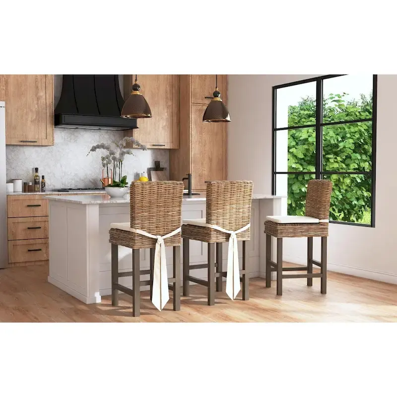 Grey Wash Rattan Cushioned Stool