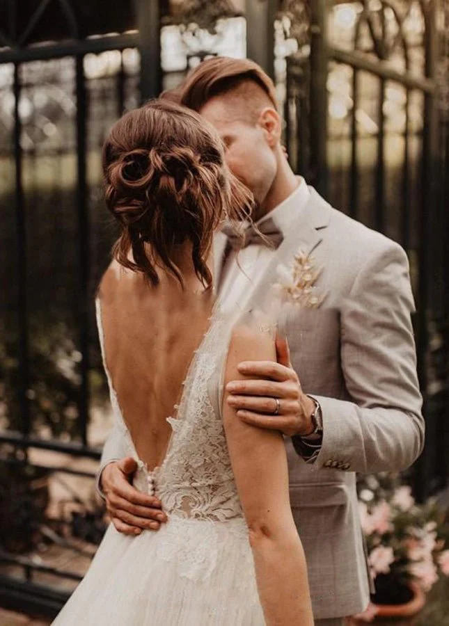 A Line V Neck Bohemian Wedding Dresses