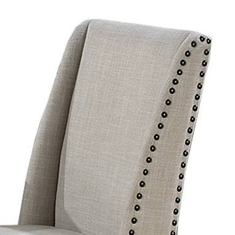 Alex Dining Side Chair Set of 2, Wingback, Nailhead Brown Wood, Beige