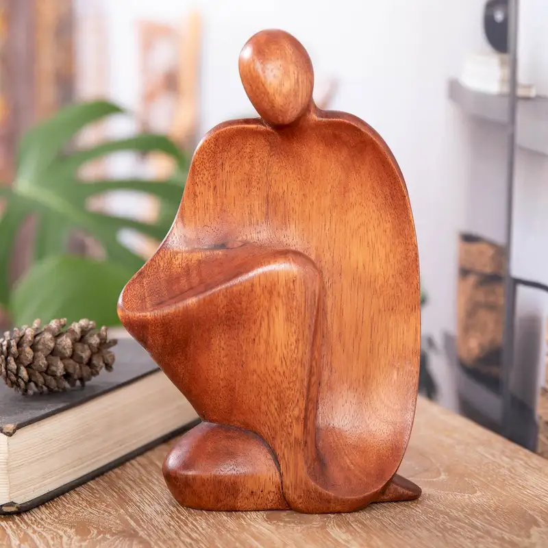 Novica Handmade Dreamy Man Wood Sculpture