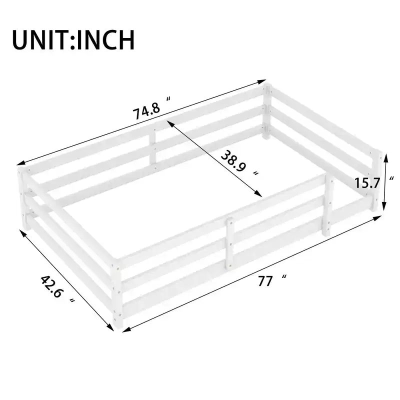 Bellemave Twin Size Floor Bed, Montessori Floor Bed with Fence, Kids Montessori Bed Twin Size, Wood Montessori Floor Bed for Kids, Girls, Boys