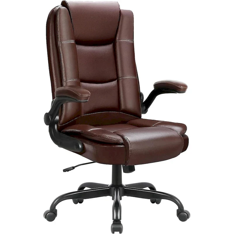 Big and Tall Ergonomic High Back Adjustable Height Leather Executive Chair with Padded Flip-up Arms