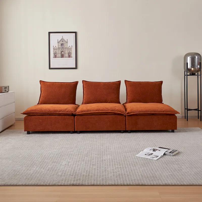Chenille Upholstered Armless Modular Sectional Sofa, Free Combination