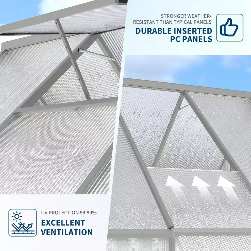 8'X16' Aluminum-Framed Polycarbonate Greenhouse, Heavy Duty Greenhouse with Quick Setup Structure and Roof Vent, Enhanced Aluminum Greenhouses Kit