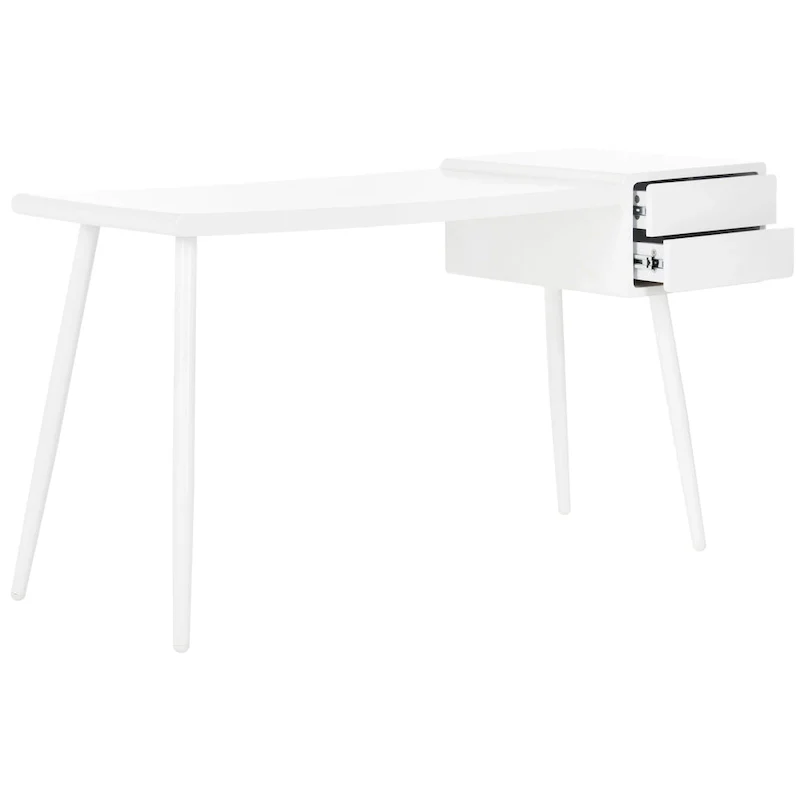 Matte White Mid-Century 2-Drawer Desk for 1