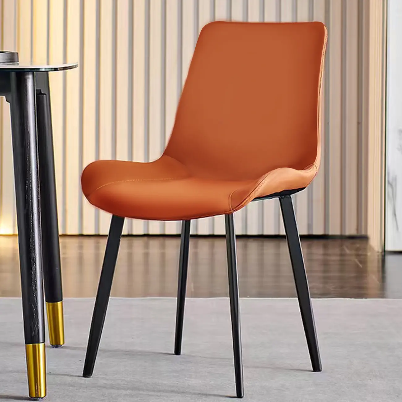 Simple Low Back Faux Leather Dining Chair with Alloy Legs