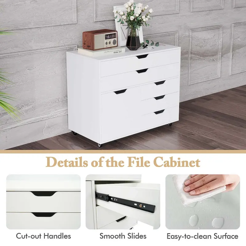 Costway 5-Drawer File Cabinet Mobile Chest of Drawers with Side - See Details