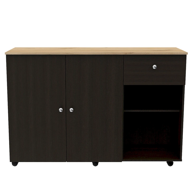 TUHOME Victoria Kitchen Island with 4 Interior Shelves, Casters, Drawer and Double Door Cabinet