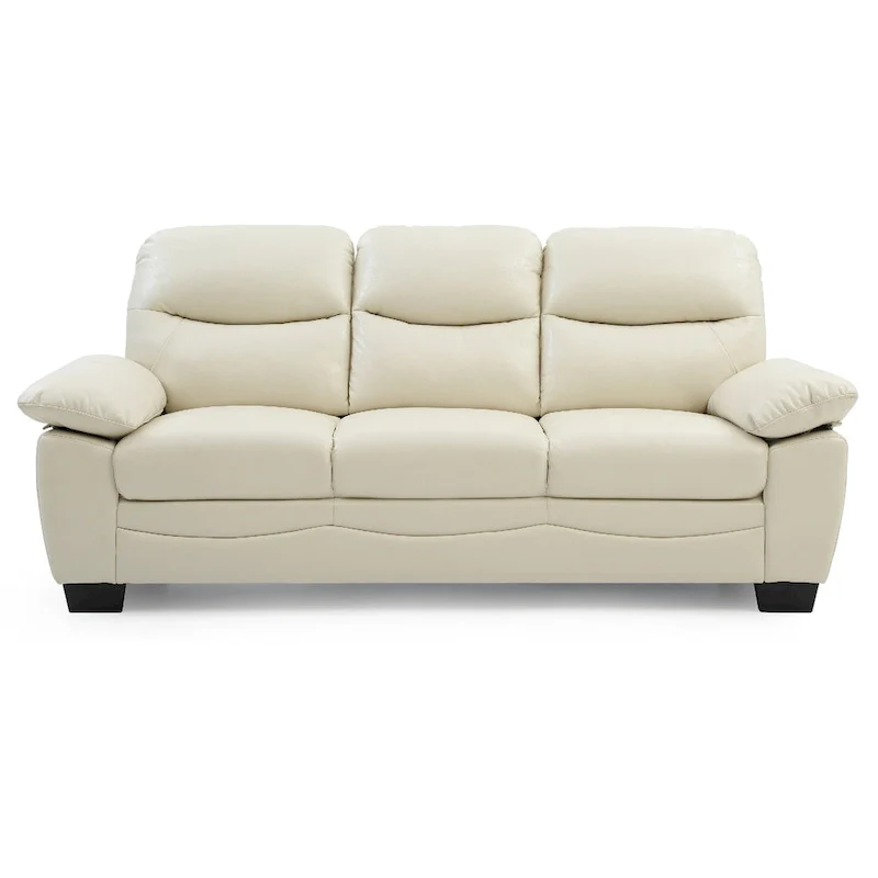 Flared Arm Faux Leather Straight Sofa - 78 - Beige