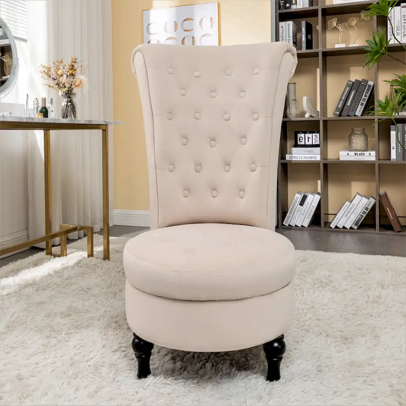 Velvet High Back Vanity Chair - Multiple Colors, Tufted Design, Single Seat