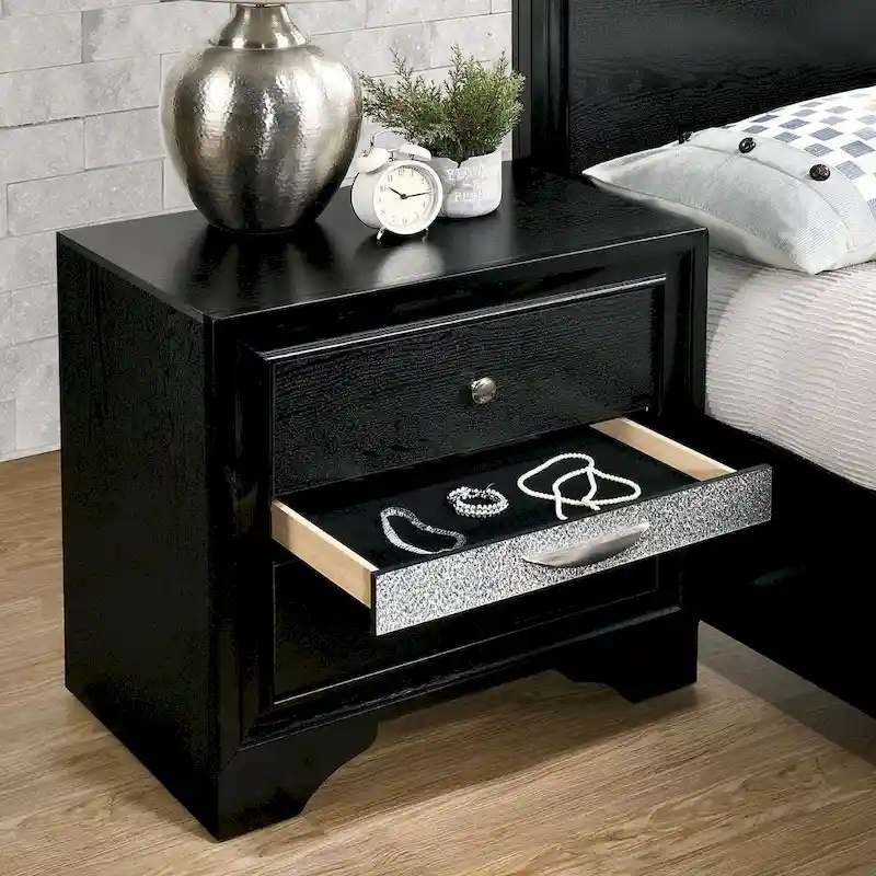 Contemporary Black Nightstand with Chest Drawer