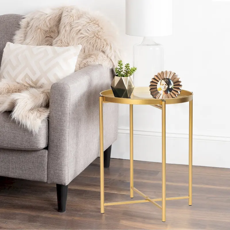 Gold End Table Metal Waterproof Snack Beside Table Accent Coffee Table - 16.9(D)x 16.9(W)x 20.5(H)