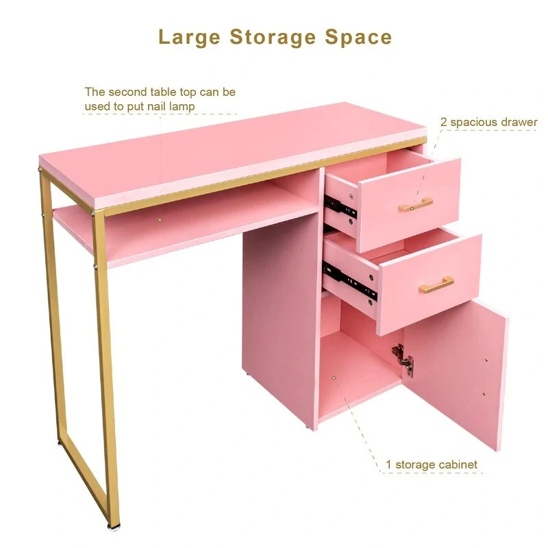 38.19  W Particle Board Computer Desk Manicure Table with 2 Drawers and 1 Cabinet