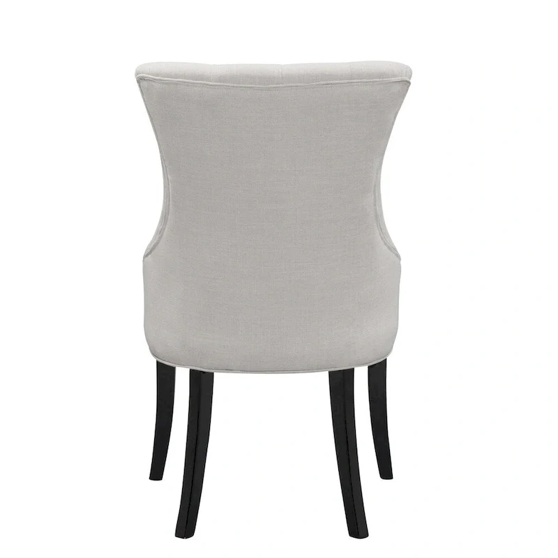 Beige Fabric Dining Chair Wing Chair with Tufted Buttons