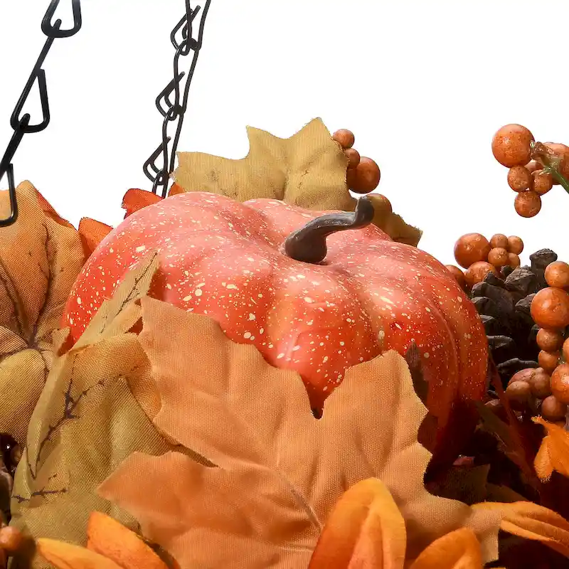 National Tree Company Hanging Basket with Maple Leaves, 3 Sunflowers, 3 Cones, 3 Berries & 1 Pumpkin, 18 inches - 18 in