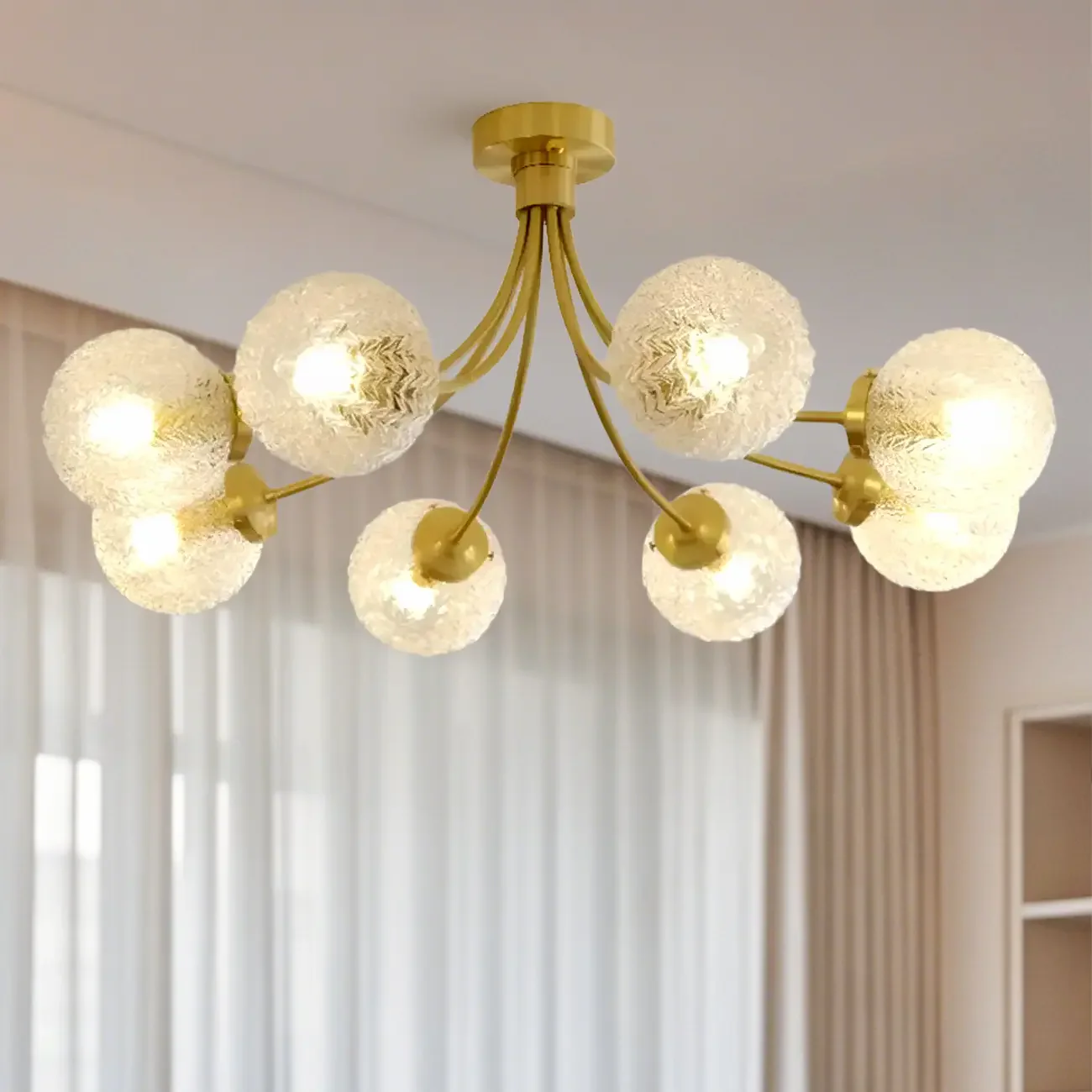 Elegant 6-Light Globe Glass Golden Semi Flush Ceiling Light