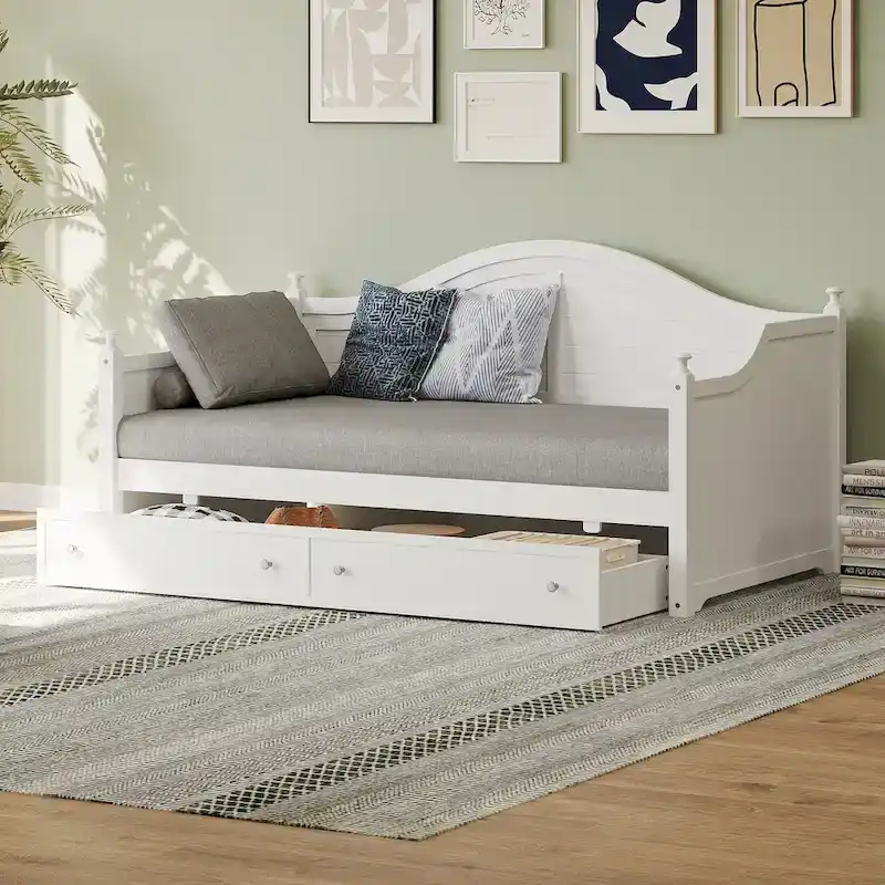 White Twin Daybed with 2 Storage Drawers, 1-Person