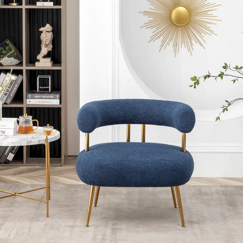 Modern Glam Upholstered Comfy Open-Back Accent Vanity Chair with Golden Legs