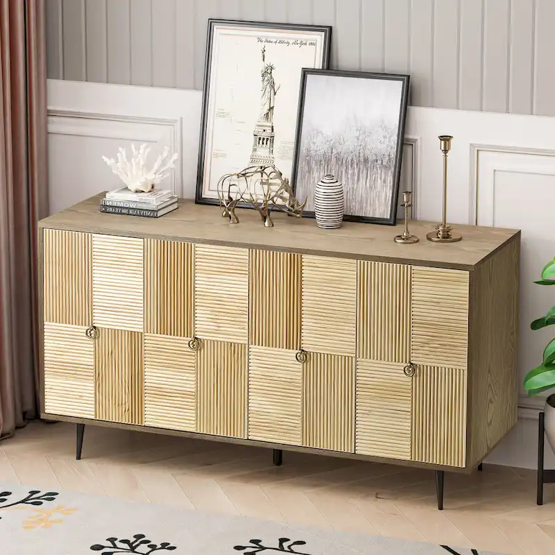 4-Door Storage Cabinet with Carved Doors