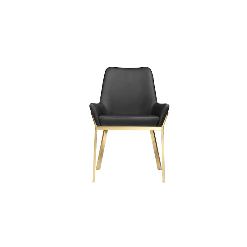 Black & Gold Tufted Faux Leather Dining Accent Chair, Set of 2