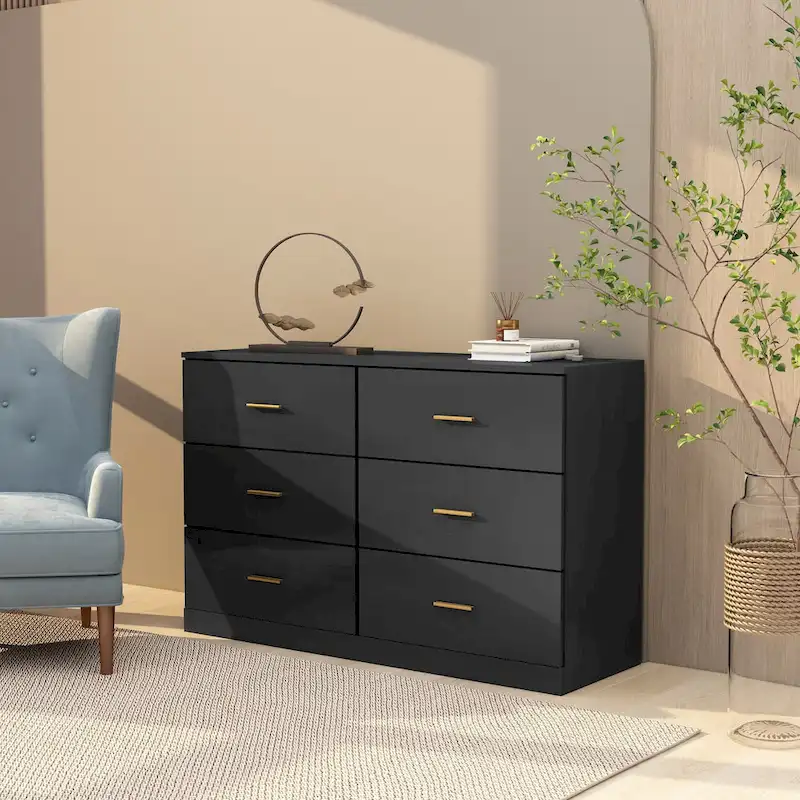 Modern 6-Drawer Dresser for Bedroom - Ample Storage Wide Chest of Drawers, Sturdy & Safe