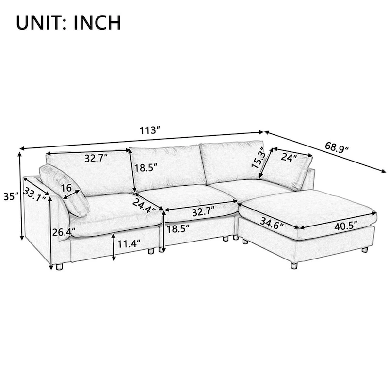 Merax Upholstery Convertible Sectional Sofa, L Shaped Couch with Reversible Chaise