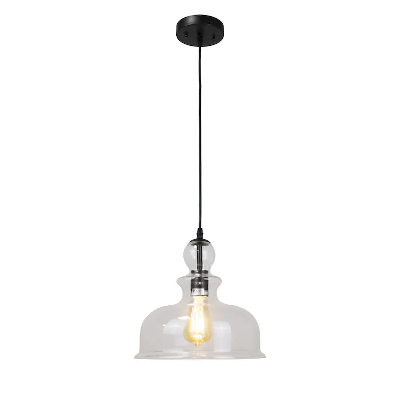 1-light Clear White Glass w/ Matte Black Hanging Pendant